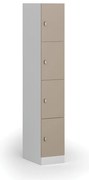 Šatníková skrinka S1 s úložnými boxmi, 4 boxy, 1850 x 300 x 500 mm, demont, otočný zámok, béžové dvere