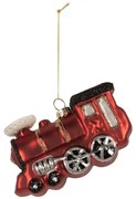 Vianočná sklenená závesná ozdoba červená mašinka - 10*4*5 cm