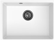 Sink Quality Crypton 60, kuchynský granitový drez 535x400x205 mm + čierny sifón, biela, SKQ-CRY.W.1KBO.60.XB