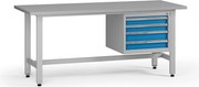 Výškovo nastaviteľný dielenský stôl G5, 1800 x 750 x 800-1000 mm, 1x kontajner, 4 zásuvky, modrá