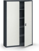 Plechová policová skriňa na náradie KOVONA, 1950 x 1200 x 400 mm, 4 police, grafit/sivá