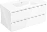 Mexen Orio, kúpeľňová skrinka 90 cm s umývadlom Otis, 2 zásuvky, biela lesklá, 91A10-09047-2-BFF00-W18M00