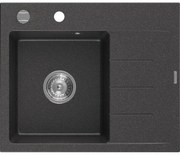 Mexen Ben, 1-komorový granitový drez 600x500x190 mm, ľavý+ chrómový sifón, čierna škvrtnitá, 6522605000-76