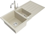 Mexen Andres, granitový drez 1000x500x200 mm, 1,5-komorový a drezová batéria Carla, béžová, 6515-69-670700-00