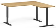 Výškovo nastaviteľný stôl, 160x160 cm, 3 motory, L/P, čierna podnož, buk