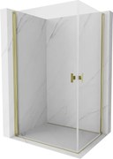 Mexen Mist-B Duo, 2-krídlový výklopný sprchový kút 75 x 70 cm, číre sklo, zlatý lesklý profil, 8A2-075-070-50-00