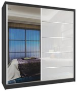 Šatníková skriňa 158cm Belini čierny mat / šbiely lesk s posuvnými dverami a zrkadlom  MG SZP3/3/B/WI/1L5W/HI