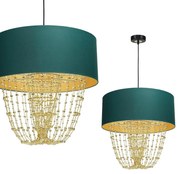 Závesné svietidlo Almeria, 1x kryštáliky/zelené textilné tienidlo, b/g