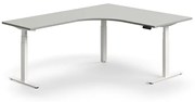 Výškovo nastaviteľný stôl QBUS, rohový, 1600x2000 mm, biely rám, svetlošedá