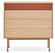 Tehlovočervená komoda v dubovom dekore so zásuvkami Teulat Yoko