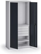 Policová dielenská skriňa 2-dverová, 2 police + 4 zásuvky, 1950 × 950 × 500 mm, grafitové dvere
