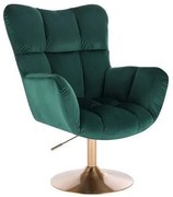 LuxuryForm DESIGN Otočné kreslo AURORA VELUR na zlatom tanieri - zelené