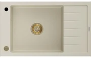 Mexen Elias granitový jednokomorový drez s odkvapkávačom 795 x 480 mm, Béžová, Sifón Zlatá - 6511791005-69-G