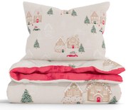 Vianočné bavlnené obliečky Renforcé - Perníková chalúpka krémové