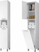 NORMANDIA 30 biela, Kúpeľňová skrinka, s košom na bielizeň, úložným priestorom a policami