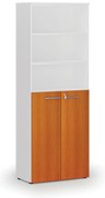 Kombinovaná kancelárska skriňa PRIMO WHITE, dvere na 3 poschodia, 800 x 420 x 2128 mm, biela/čerešňa