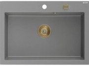 Mexen Elix, 1-korový granitový drez 700 x 500 mm, šedá, zlatý sifón, 6526701005-71-G