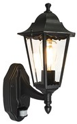 Vonkajšia nástenná lampa čierna s pohybovým senzorom IP44 - New Orleans up