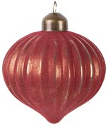 Červená sklenená ozdoba špicatá banka s vrúbkami - Ø 8*9 cm