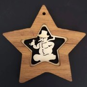 AMADEA Drevená ozdoba z masívu s vkladom - hviezda so snehuliakom 8 cm