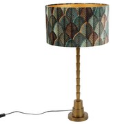 Stolová lampa bronzová s velúrovým tienidlom s dizajnom listov a zlatým vnútorným priestorom - Pisos