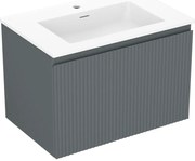 Mexen Rivel, kúpeľňová skrinka 70 cm s umývadlom Otis, 1 zásuvka, drážkovaná, grafitová matná/biela matná, 91A20-07047-1-BF66-W18M01