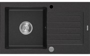 Mexen Pablo granitový jednokomorový drez s odkvapkávačom 752 x 436 mm, čierna/strieborná metalik - 6510751010-73