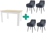 Jedálenský set 1+4, biely stôl v dekore dub sonoma MADO 120x80cm a sivá zamatová stolička SOLDEN