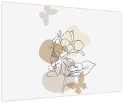 Obraz - Béžové kvety s motýľom N⁰1 (90x60 cm)