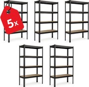 Akcia 5x Regál 180x160x50 cm profesionálny 4-policový, nosnosť 160 kg - čierny