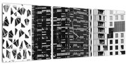 Obraz čiernobiele architektúry (s hodinami) (90x30 cm)