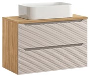 Závesná skrinka Ocean I s doskou a umývadlom 90 cm dub olejovaný/béžová