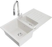 Mexen Matias, 1,5-komorový granitový drez 900x505x200 mm a drezová batéria Savita, biela, 6502-20-672601-00