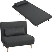 HOMCOM 3-in-1 Sleeper Chair with Fold-Out Bed, Converts to 190 x 63 cm Single Bed, Adjustable Recline, Metal Legs, Lumbar Pillow, Linen-Look Grey | Ao