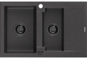Mexen Gaspar, granitový drez 737x475x177 mm, 1,5-komorový, čierna škvrnitá s čiernym sifónom, 6507731505-76-B
