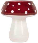 Bielo-červený sklenený svietnik na čajovú sviečku muchotrávka - Ø 7*7 cm