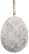 Biele antik plechové závesné vajíčko s kvietkami - 10*2*8 cm