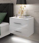 NOČNÝ STOLÍK ZÁVESNÝ MARION IIII LED BIELY VYSOKÝ LESK