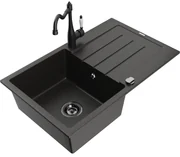 Mexen Bruno, granitový drez 795x495x200 mm, 1-komorový a drezová batéria Carla, čierna-zlatá metalíza, 6513-75-670700-70-B