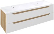 Sapho Sapho, WAVE dvojumývadlová skrinka 149,7x50x47,8cm, biela/dub Alabama, WA150-3022