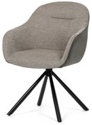 Židle jídelní, béžová látka a tmavě šedá látka v dekoru vintage kůže, černý kov, otočná P90°+ L90° s vratným mechanismem