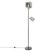 Stojaca lampa čierna so zlatom s dymovým sklom 2-svetlo - Zuzanna