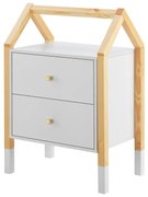 Detský nočný stolík, biely, dizajn domu, 2 zásuvky