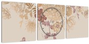 Obraz - Vintage kvety a motýle (s hodinami) (90x30 cm)