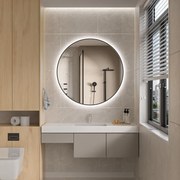 Erga Emma, okrúhle LED zrkadlo 90cm, čierny kovový rám, 2070 lm, 6500K, zadné osvetlenie, ERG-V01-201-9090-BK