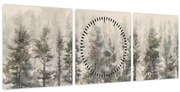 Obraz - Borovicový les I., aquarel (s hodinami) (90x30 cm)