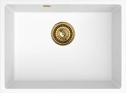 Sink Quality Crypton 60, kuchynský granitový drez 535x400x205 mm + zlatý sifón, biela, SKQ-CRY.W.1KBO.60.XG