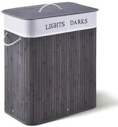 Bambusový košík na bielizeň 100 l, 2 priehradky, sivý