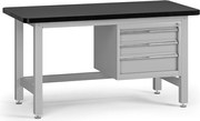 Pracovný stôl do dielne G4 so závesným boxom na náradie, MDF + PVC doska, 3 zásuvky, 1500 x 750 x 800 mm, sivá