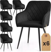 Sada šiestich jedálenských stoličiek VELTO zamatové, čierne / čierne nohy (6 ks)